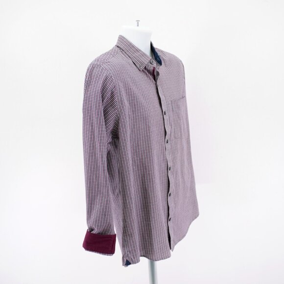 Van Heusen Slim‎ Fit Red Blue Gray Plaid Pocket Button Down Flip Cuff Large Long - Picture 10 of 13